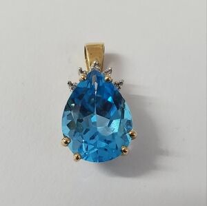 Watch Video / 10K Gold Topaz and Diamond Pendant